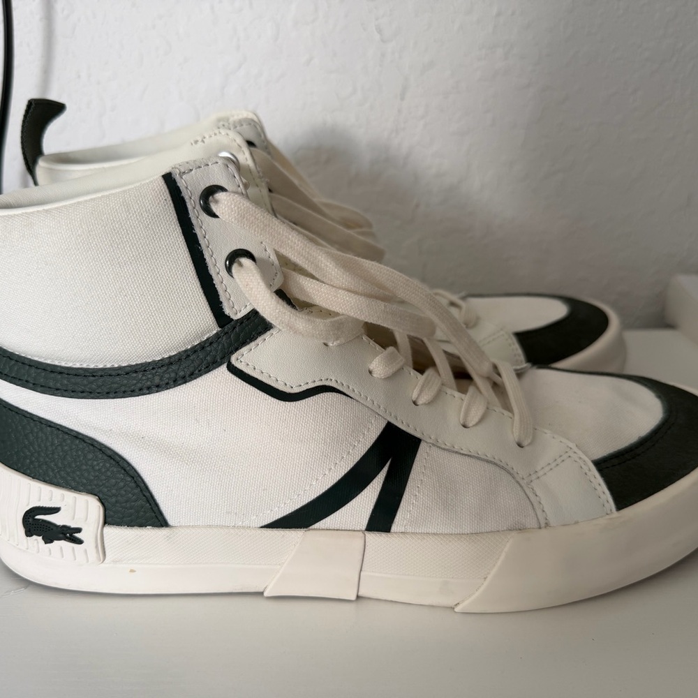 Lacoste White and Dark Green High-Top Sneakers